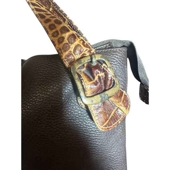 Petusco leather made in Spain Shoulder Bag tote brown w/ croc handles buckle - Picture 4 of 12
